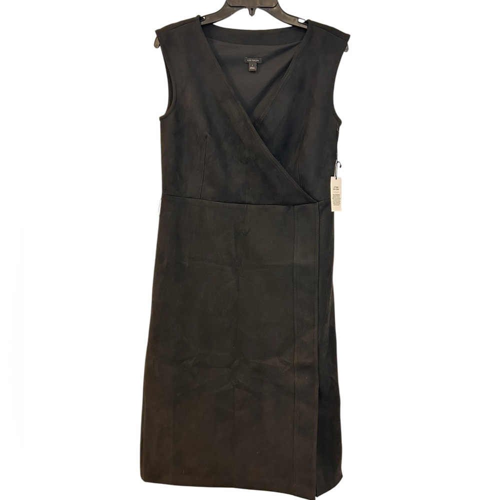 Ann Taylor Black Suede Wrap Midi Dress